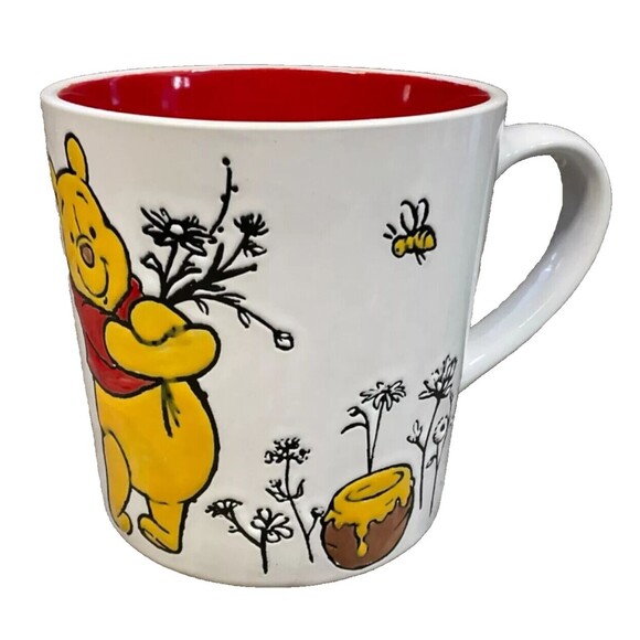 Winnie The Pooh Coffee Mug Honey Pot Bees Flowers Red Interior 16oz Gift NWT - Picture 3 of 6